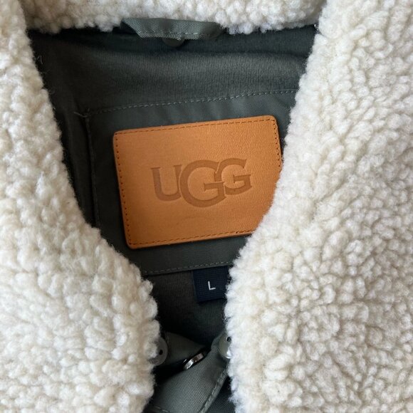 UGG Keagan Sherpa Lined Trucker Jacket Men’s Large Green Corduroy Fleece Collar - Picture 5 of 5